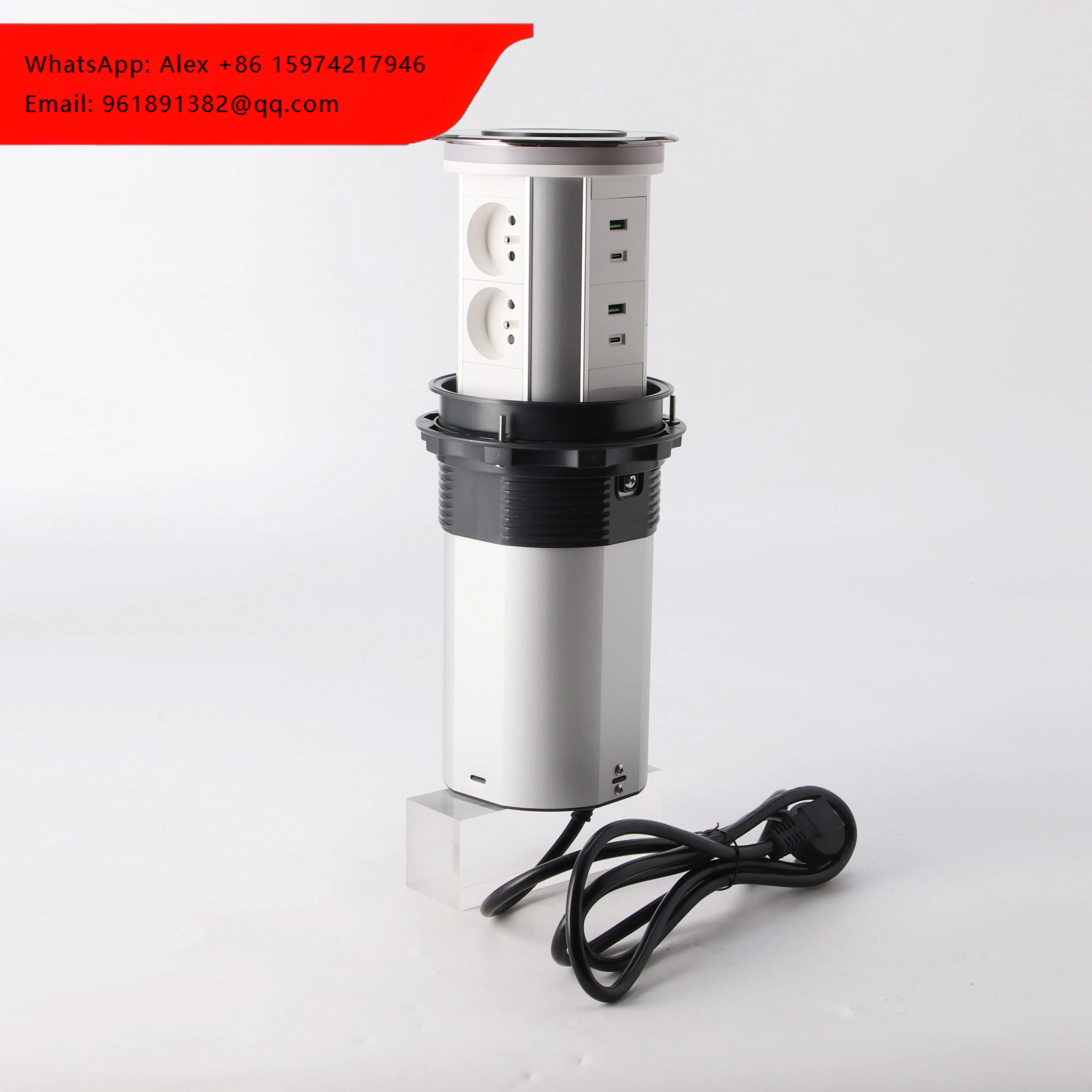

French-Style WiFi Smart Lifting Desk Socket 6-Ac Outlet Remote Control High-Power Wireless Charging Speakers For Kitchen Use 16A