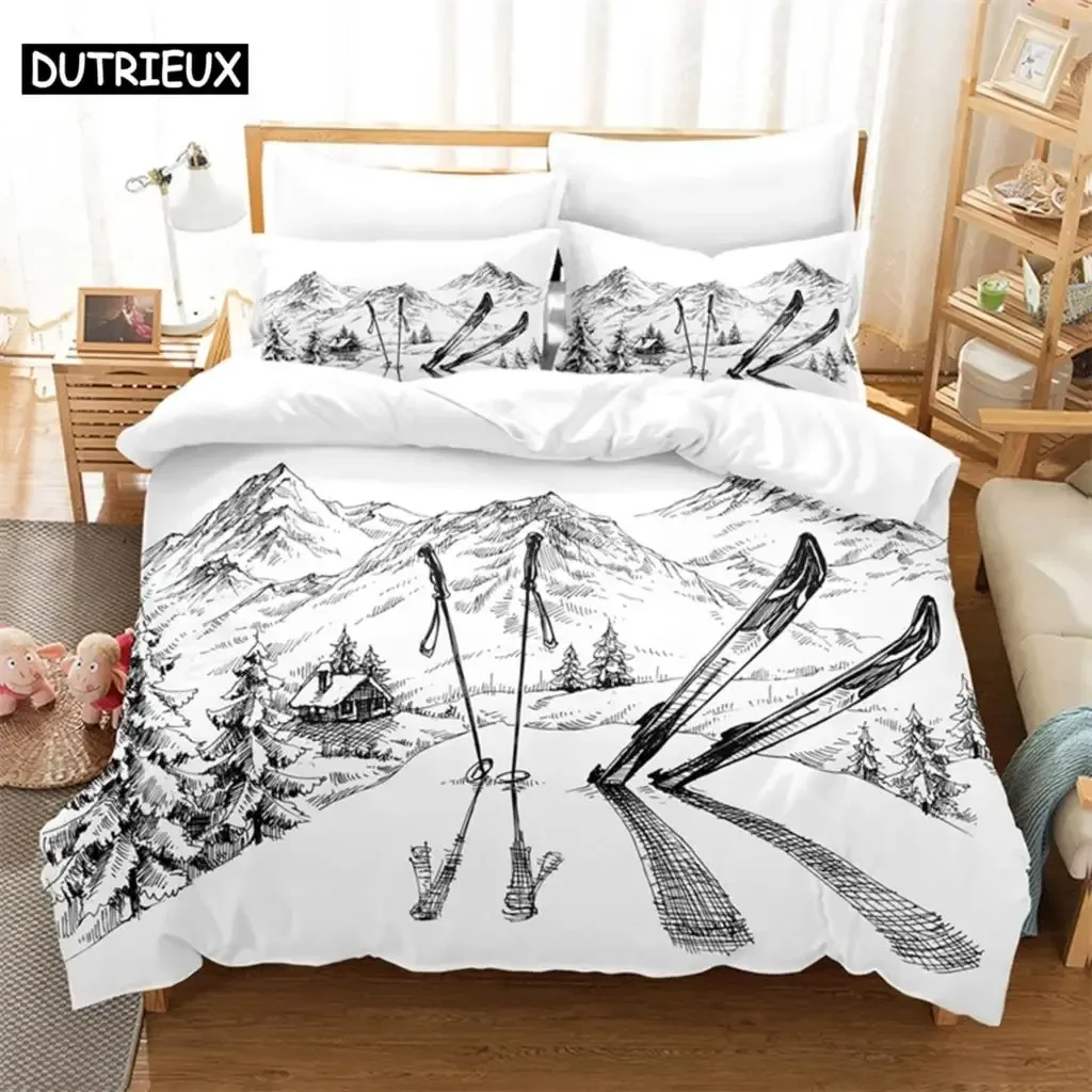 Skiing Comfortable Duvet Quilt Cover Pillowcase Bedding Set Children Bedroom Decoration Home Textile