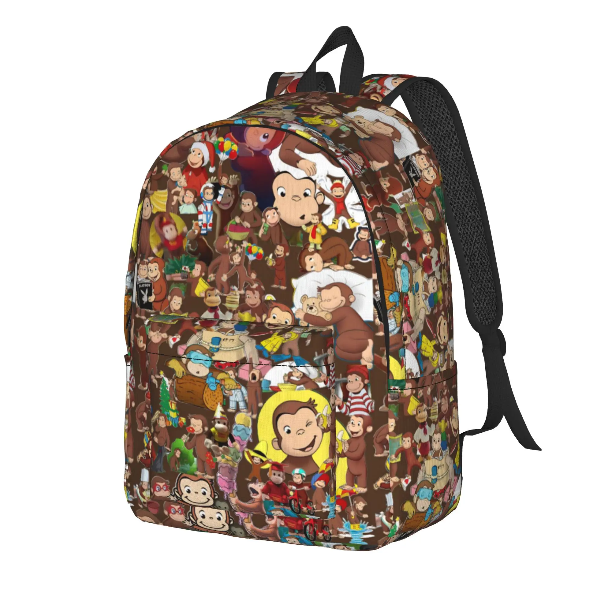Cute Curious George Character Collage Backpack Student Unisex Big Backpacks Novelty School Bags University Designer Rucksack