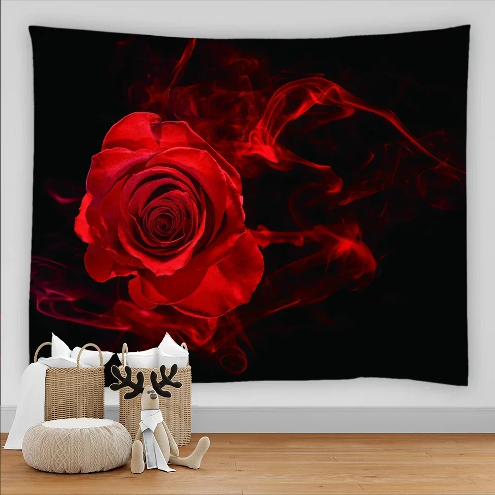 Romanticism Red Rose Tapestry 3D Flowers Wall Hanging Home Living Room Bedroom Decoration Kawaii Room Accessories Asthetic Tapiz