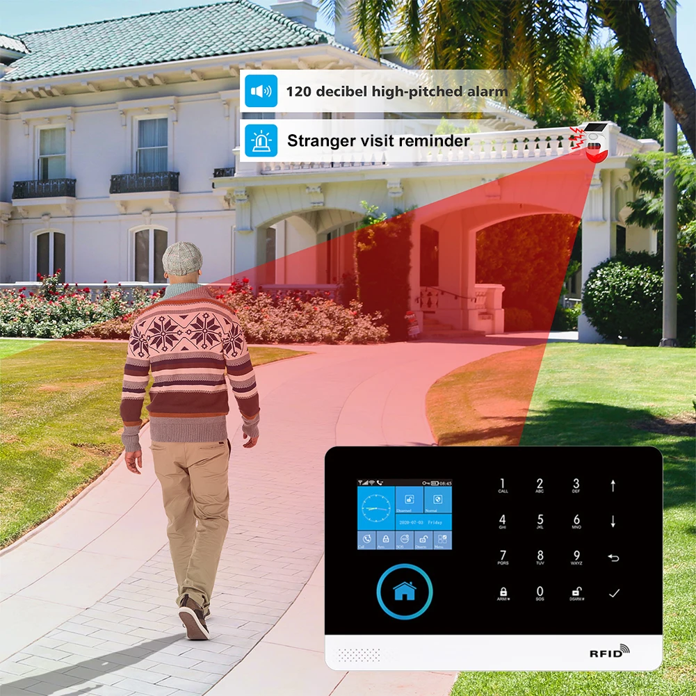 نظام إنذار WiFi لأمن المنزل ضد السرقة Tuya Smart House App Control 433MHz GSM لاسلكي مع مستشعر حركة