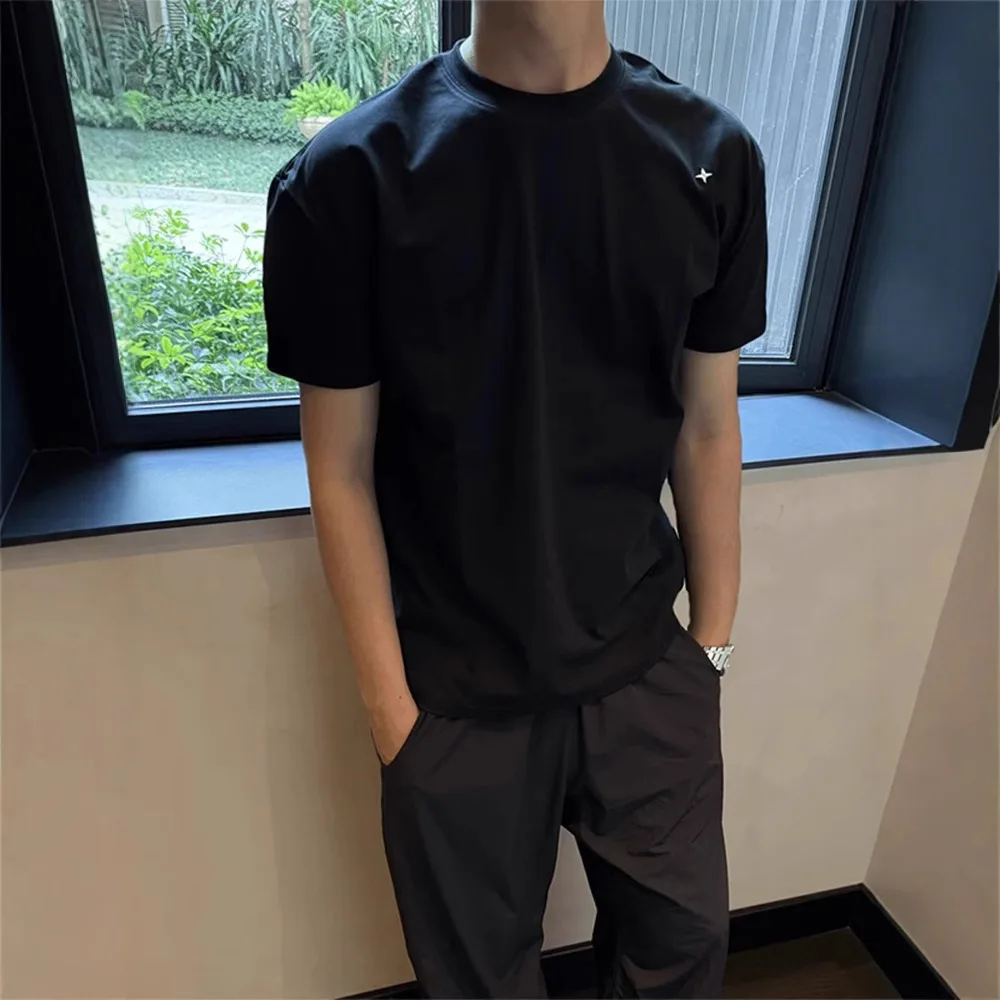 

Black Polaris Embroidered Shoulder Short Sleeve Men's Summer Slim Fit Cotton Cool Sleeve Short Sleeve T-Shirt