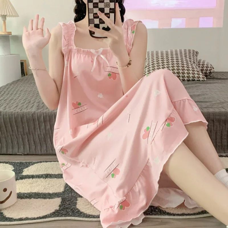 Sanrios Cinnamoroll Kuromi My Melody Anime Cartoon Cute Women Summer Home Clothing Dress Student Girl Pajama Skirt Nightgown