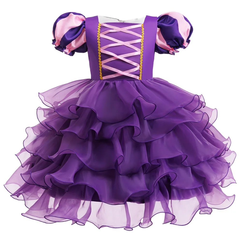 Halloween-Kostüm für Mädchen: Kleid mit Puffärmeln, Rüschen und mehreren Stoffschichten aus Tüll + Hexenhut + Süßigkeitenbeutel in Form einer Kürbis, Party-Outfit für Kinder, 3-teiliges Set. – Detail 20