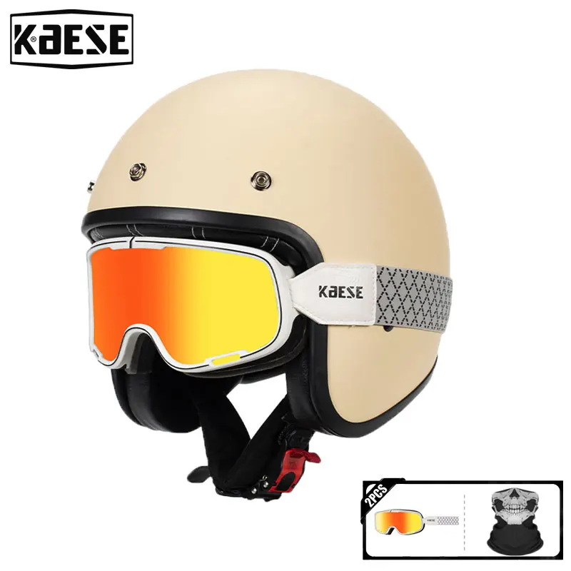 

Cascos Retro Motorcycle 3/4 Open Face Helmet with Motocross Goggles Motorcycle Breathable Four Seasons DOT Capacete