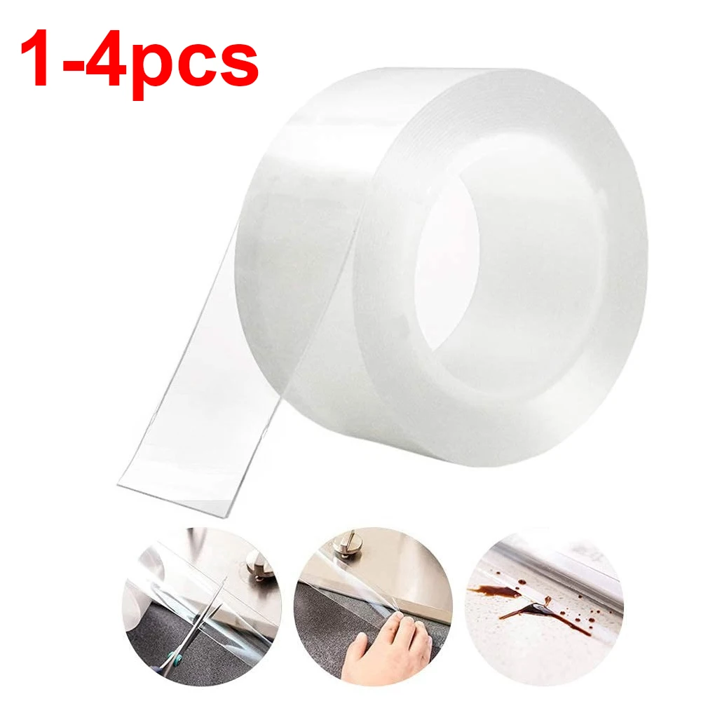 1-4Pcs 5M/10M Single Side Self-Adhesive Nano Tape Waterproof and Stain-Resistant Kitchen Bath Sink Caulk Strip Transparent Tape