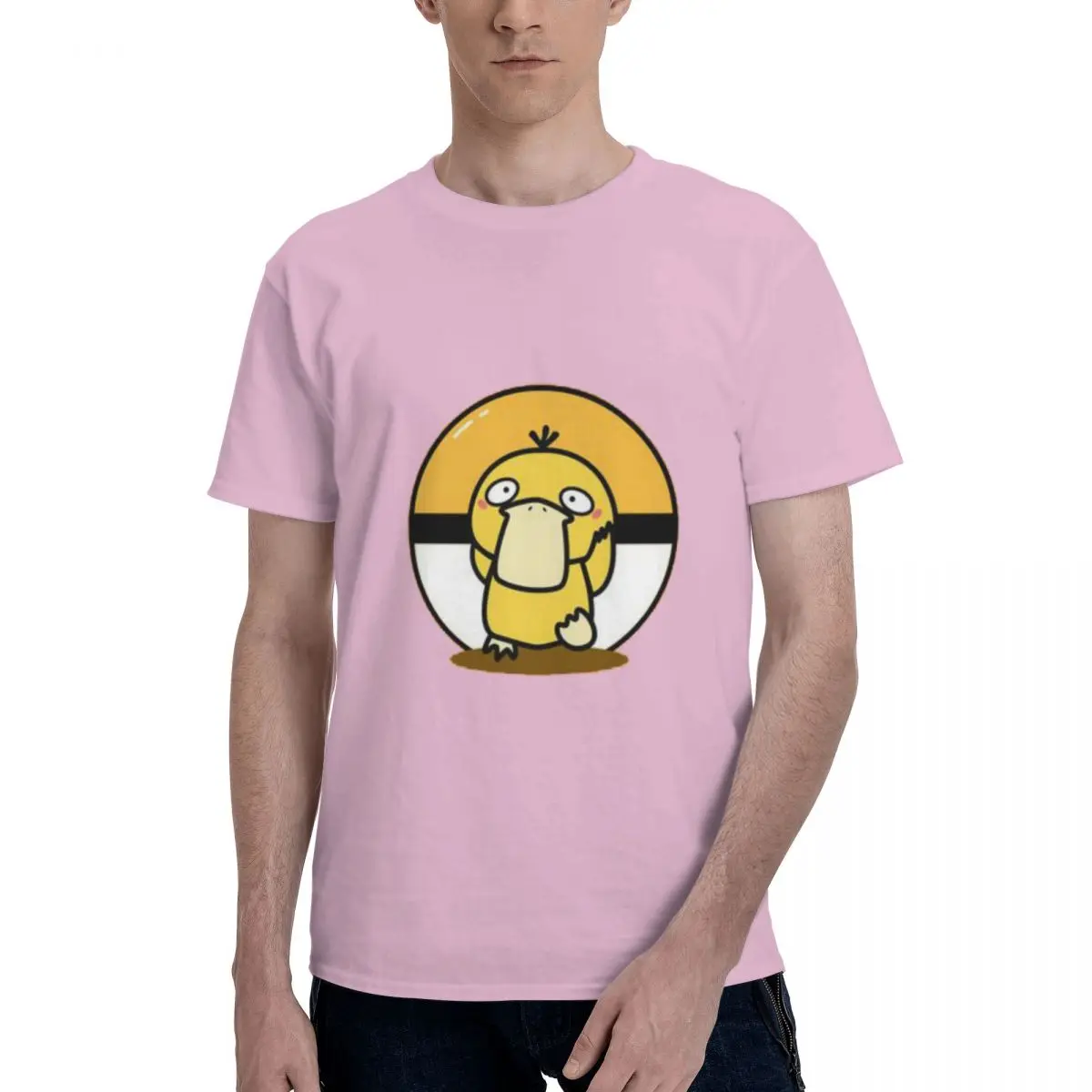 Psyduck Men's 100% Cotton Short Sleeve T-shirt Top Loose Tshirt