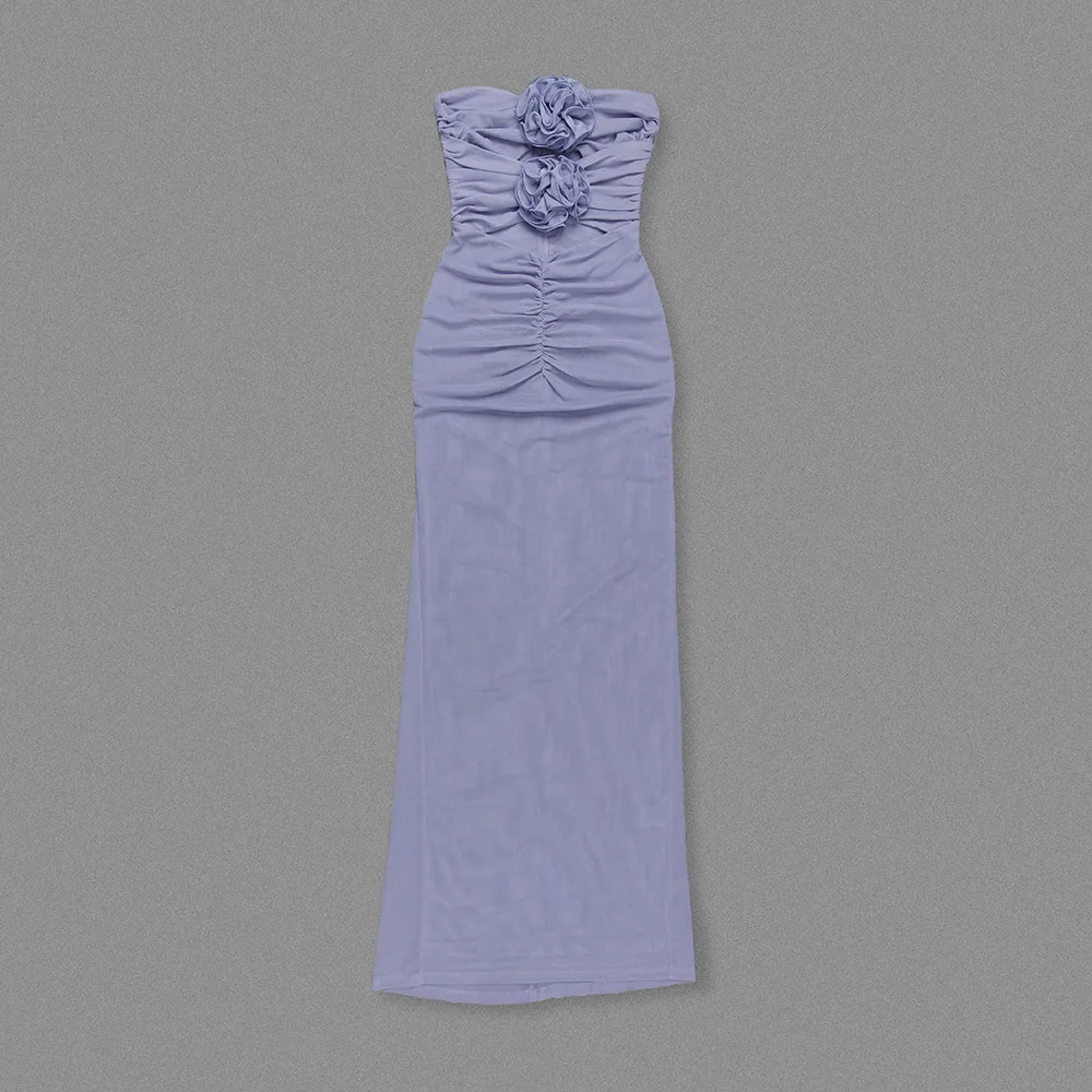 Mode maille sexy bretelles fleur plissée moulante robe maxi 2025 été nouveau luxe élégant robes de soirée célébrité club porter