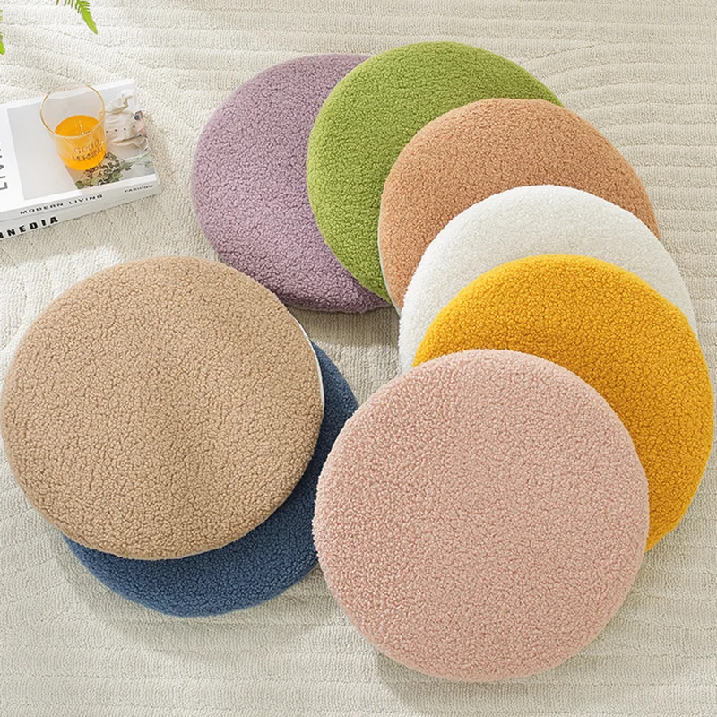 2Pcs Round Solid Lambswool Cushions Thick Warm Non-Slip Hip Pad for Long Sitting Autumn Winter Detachable Office Chair Cushion