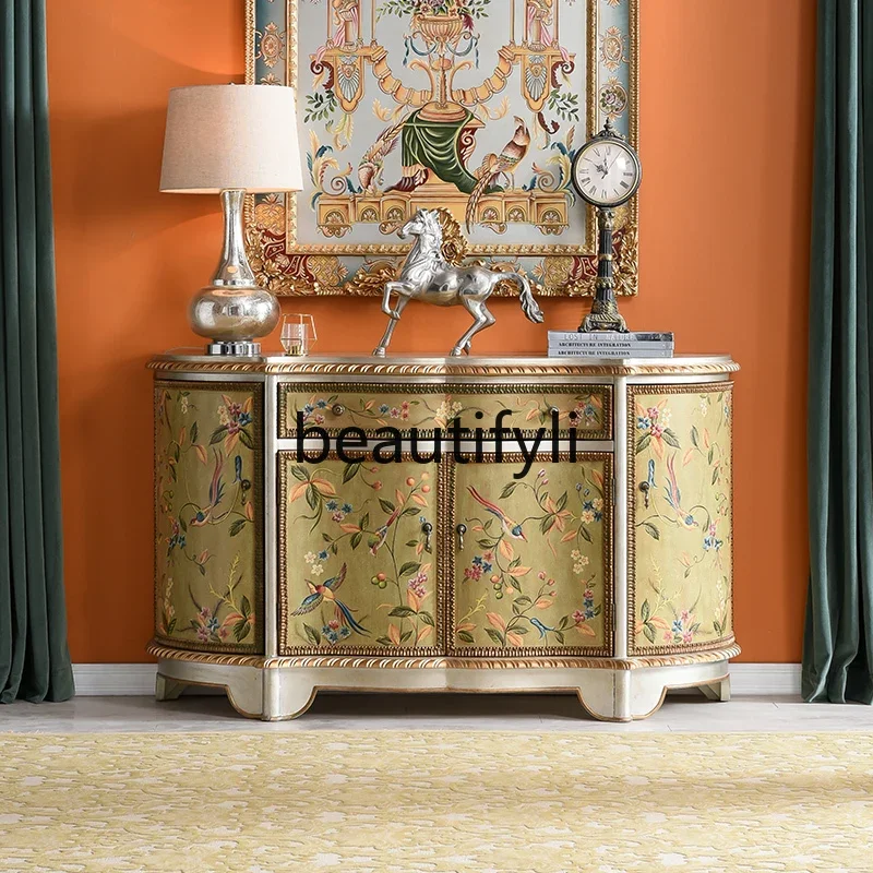 

A16 European retro painted entrance locker against the wall living room storage cabinet hand painted decorative cabinet