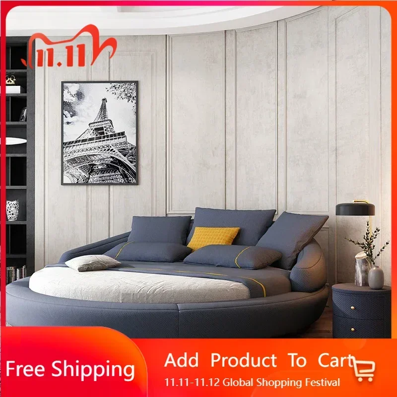 

Double Minimalist Large Round Bed Soft Modern Double Light Luxury Wedding Bed Apartment Chinese Cama De Casal Trendy Furniture