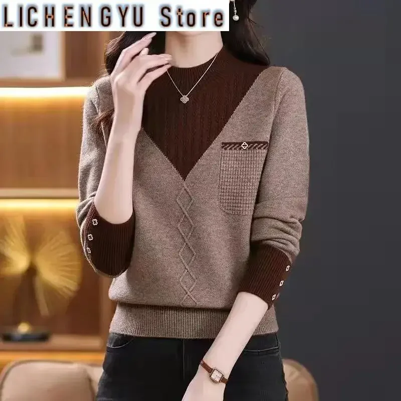 

Autumn Winter Temperament Sweater Women Fashion Korean Pullover Long Sleeve Knitted Bottoming High-end Jumper Shirt Lady