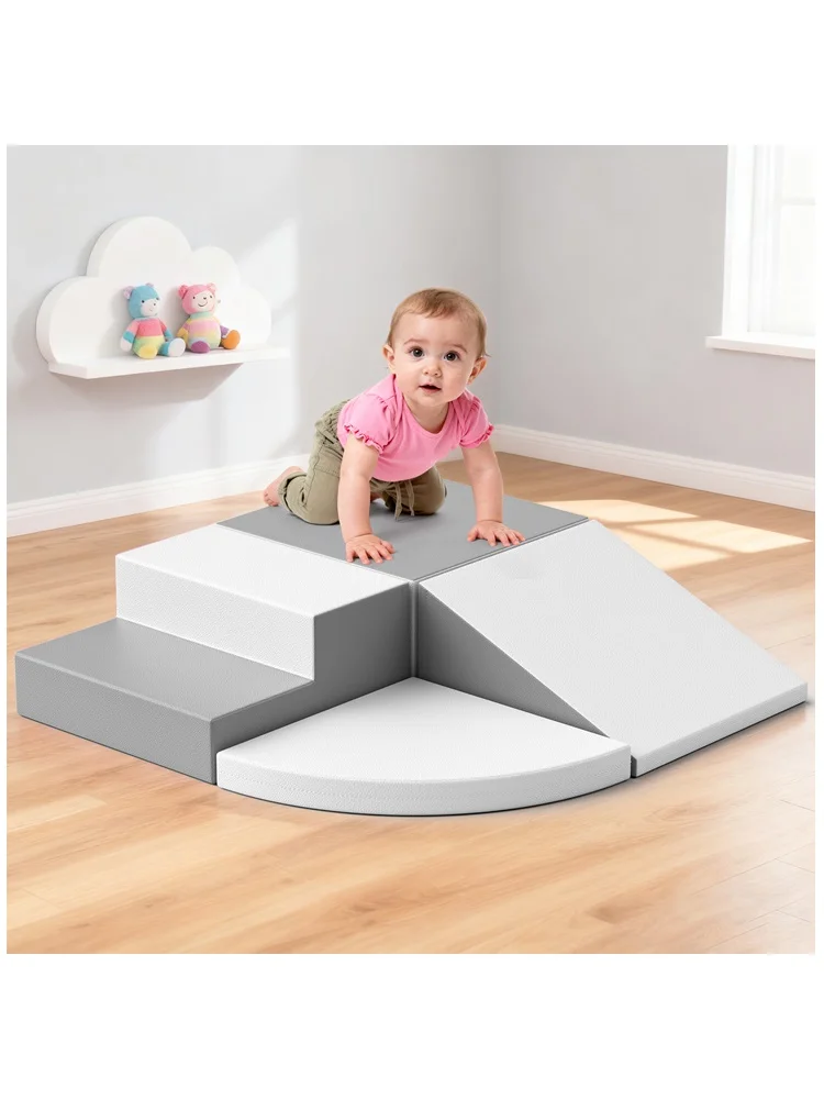 4-teiliges Schaumstoffblock-Kletterset für den Spielplatz für Kleinkinder im Alter von 1–3 Jahren, weiches Crawing-Set für das Fitnessstudio, für den Innenbereich, 3 Farben, Lederbezug