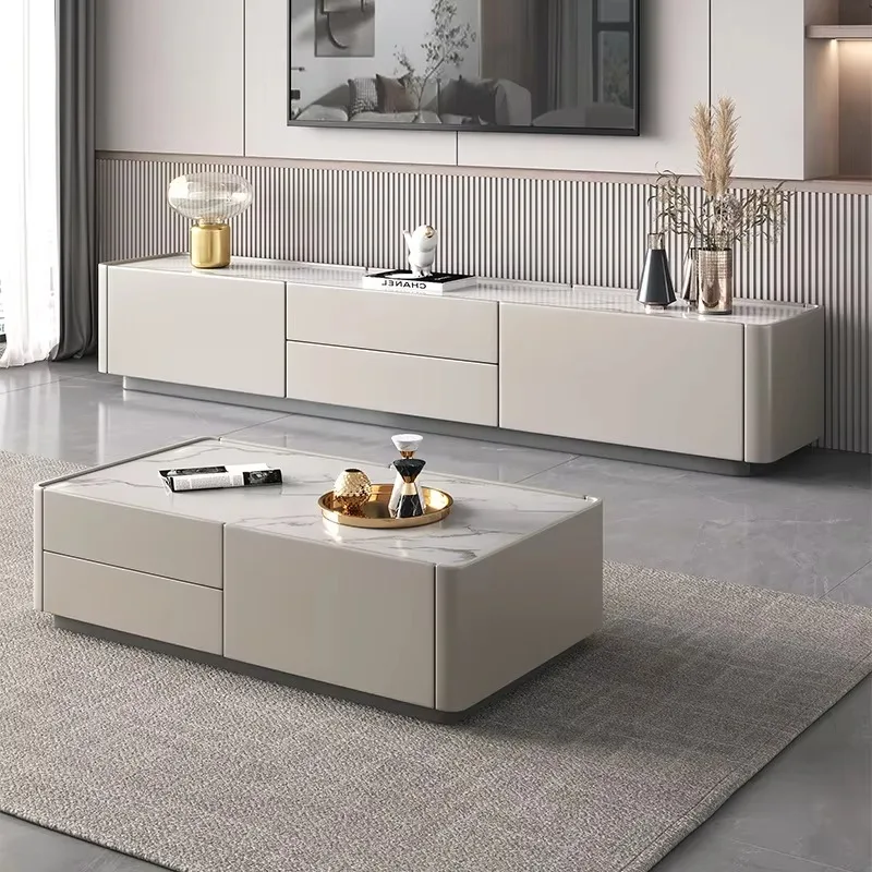 Modern Tv Stand and Coffee Table Set New Design Italian Rock Slab Tea Table TV Cabinet Combination Шкафы Для Гостиной