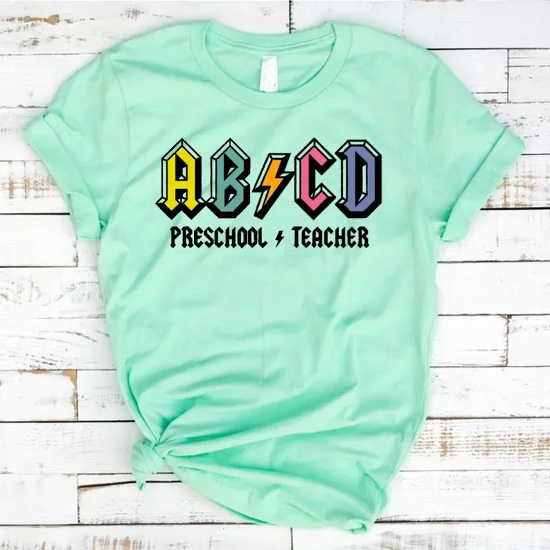 Preschool Teacher Shirt Fashion Kindergarten Teacher Life Shirts  Funny Alphabet T-Shirt Cotton O Neck Casual Graphic Top Tee