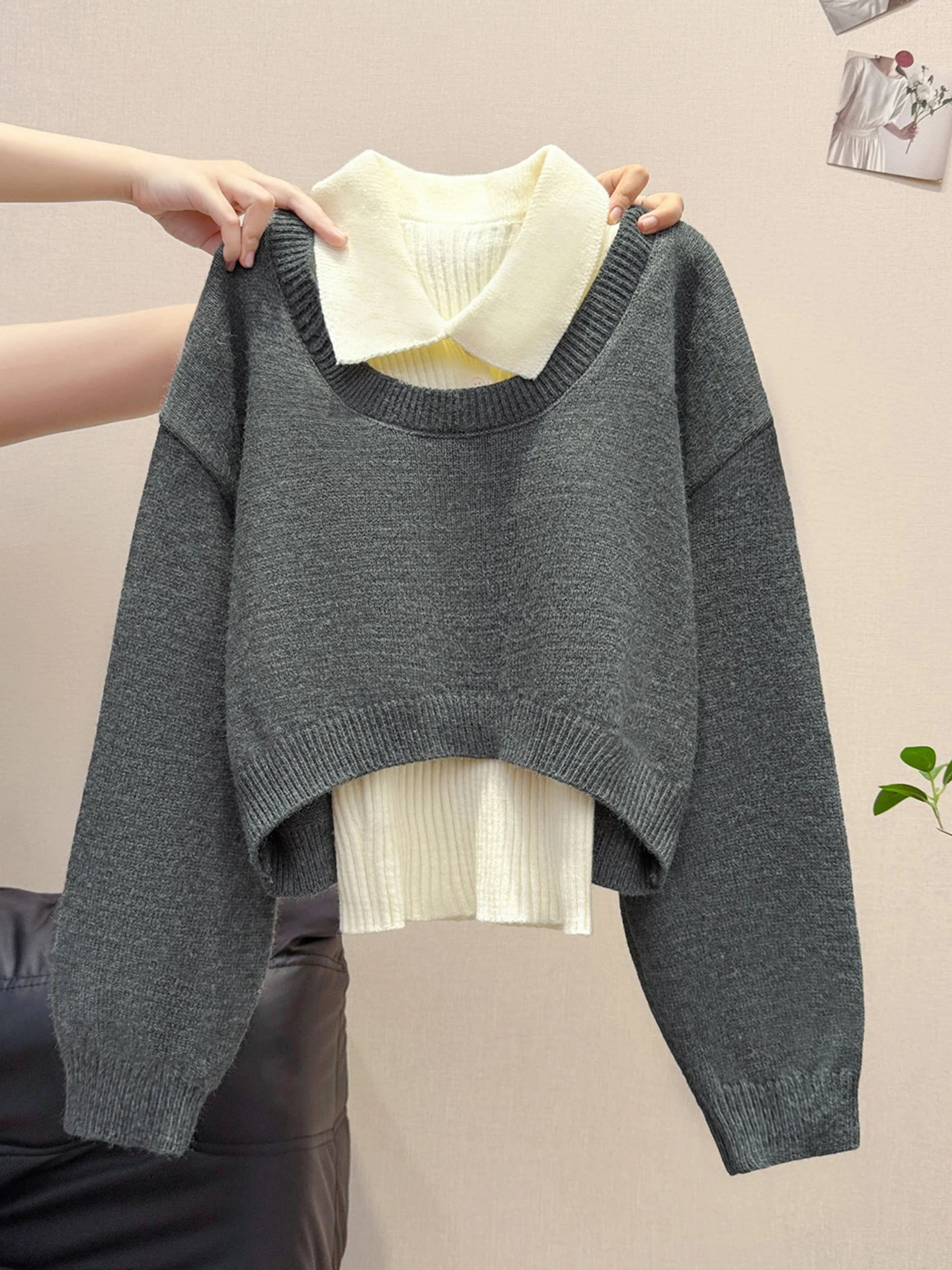 

Korean Sle Early Autumn Aosphere Sensation ey Knitted Sweater Women's Faionable Two-Piece Set 2025 New Hot S Top