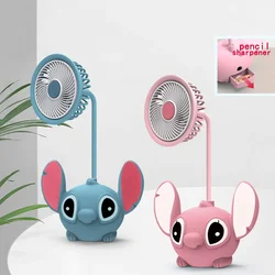 Led Lilo & Stitch Desk Lamp Fan With Pencil Sharpener Foldable Light Cute Desk Night Light Usb Recharge Light Gift