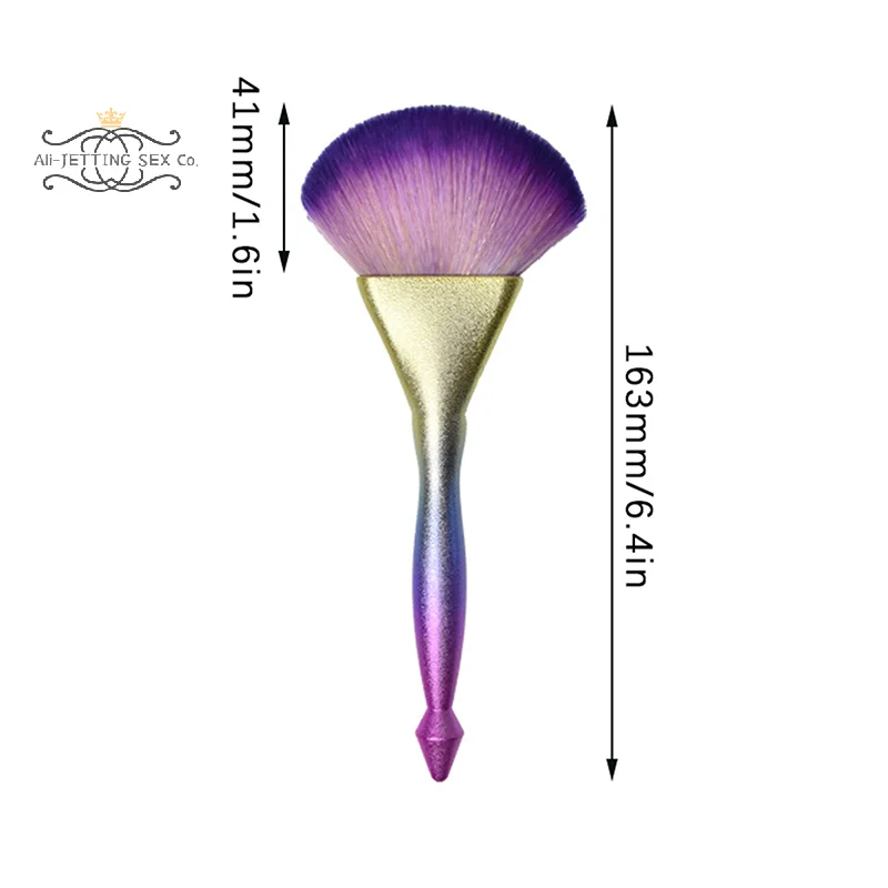 Professional Rainbow Fan Shape Single Makeup Brushes Thin Waist Handle Colorful Brush Scattered Powder Fan Blush Brush