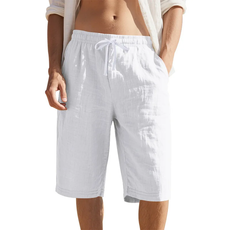 

Men's Linen Blend Elastic Waist Drawstring Casual Straight Leg Shorts