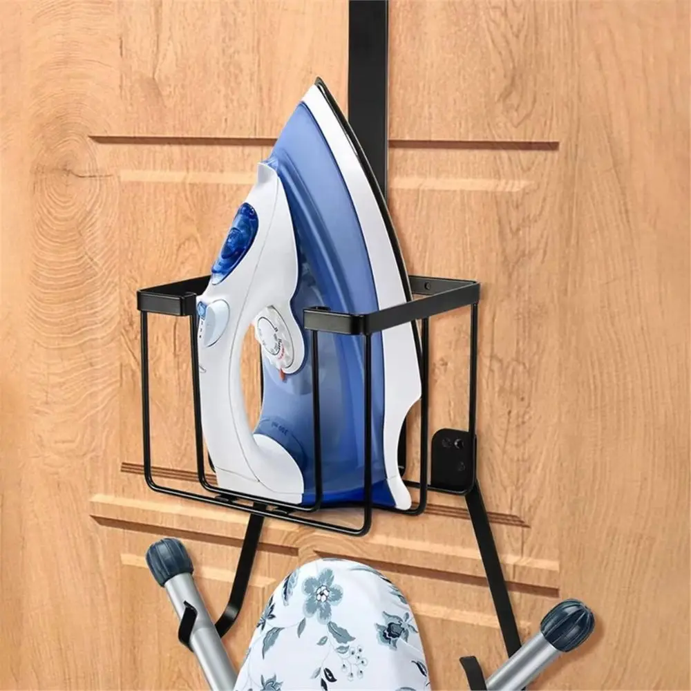 T Shape Design Iron Holder Wall Mount Two-in-One Hooks Ironing Board Hanger Strong Load-bearing No Drilling Storage Rack