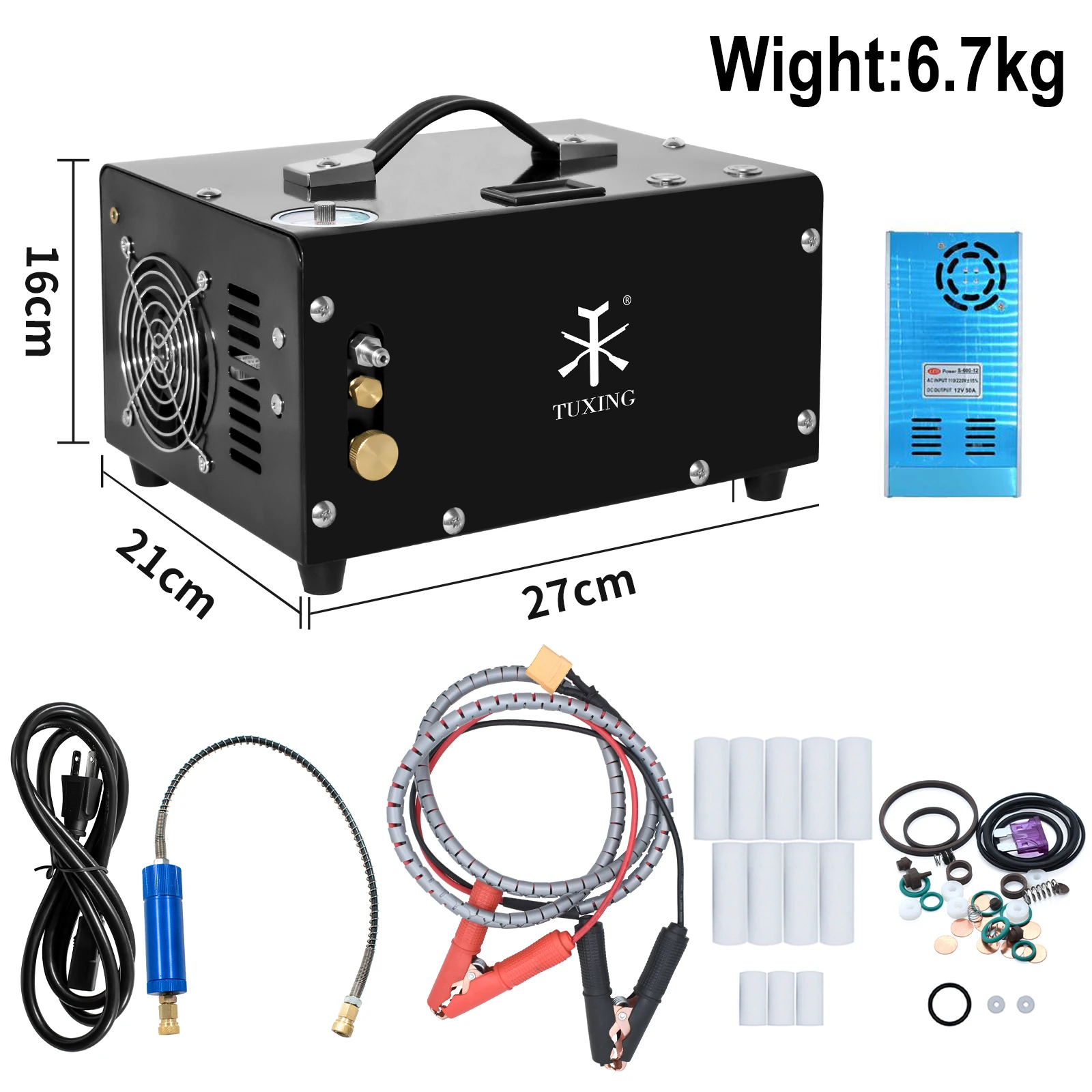 TUXING TXET061 4500Psi 300Bar 12V PCP Air Compressor High Pressure Pump Compressor Transformer Airgun Pneumatic Rifle Inflator