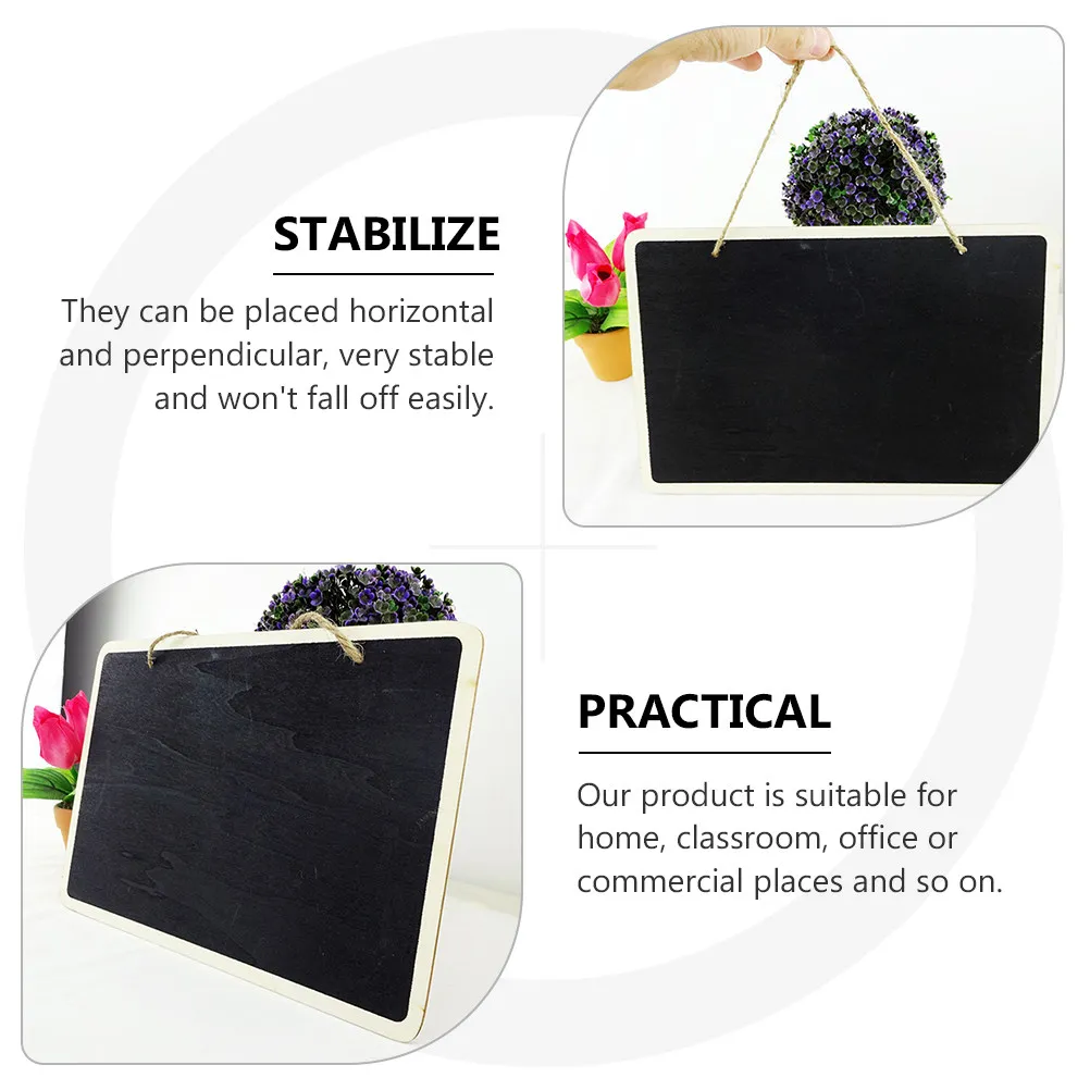 2Pcs Rustic Wooden Blackboard Hanging Chalkboard Notice Board for Wedding Kitchen Decor Black Chalkboard Message Blackboard