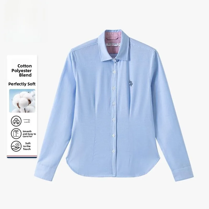 U.S.  ASSN. Women's Ox Cloth irt Long Sve Casual Spring Autumn Faion Commute Sle Cotton Polyester Blend