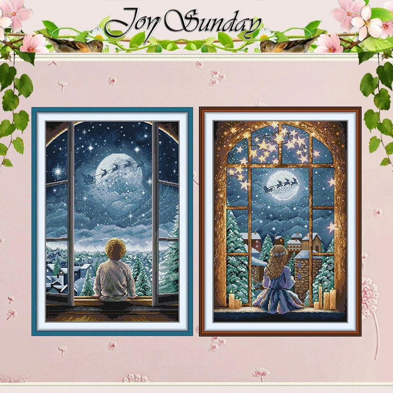 Christmas Eve Boy Girl Patterns Counted Cross Stitch Set DIY 11CT 14CT 16CT Stamped DMC Cross-stitch Kit Embroidery Needlework