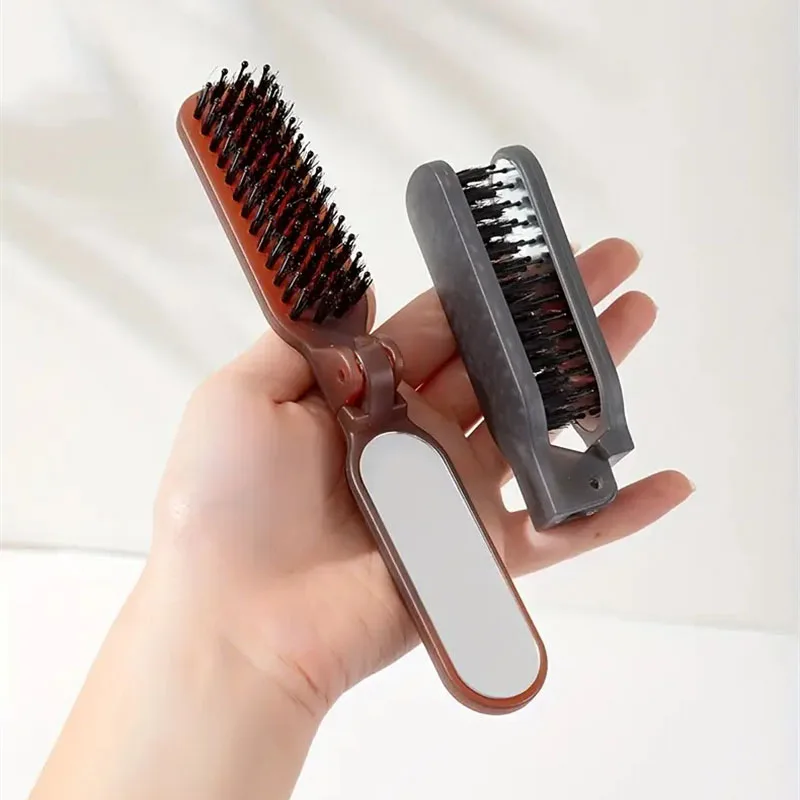 

Mane Bristle Hair Brush Combs with Mirror Portable Pocket Collapsible Travel Massage Comb Hair Styling Tool Salon Makeup Combs