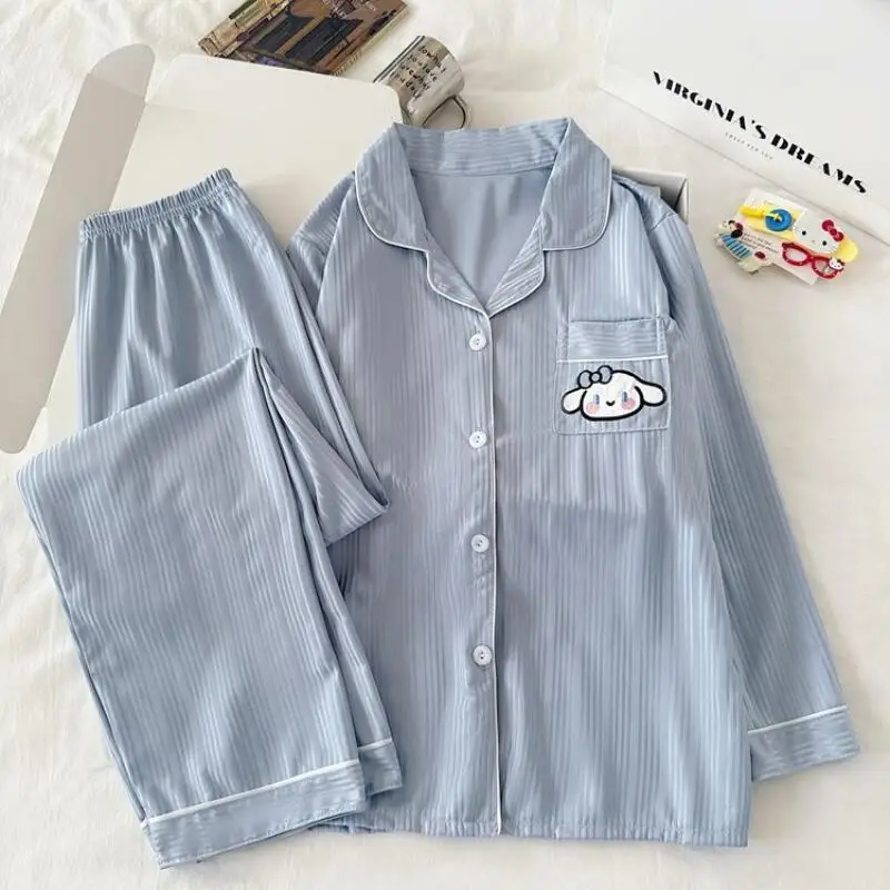 Sanrio Cinnamoroll Sleepwear Women's Cotton Kawaii Cartoon Student Pajama Long Sleeve Pant Spring Nightwear Home Clothes Set New