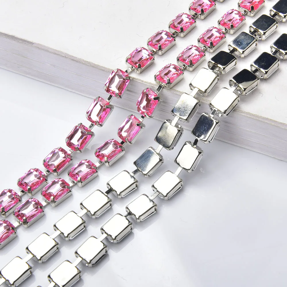 1 Meter 8x10mm Rectangle Linked Acrylic Crystal Cup Chain Rhinestone Trim for DIY Clothing Shoes Jewelry Making Accessories