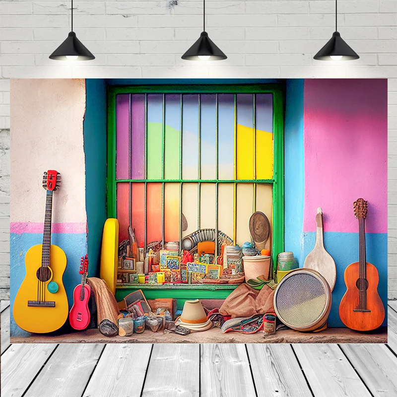 Retro Style Photozone Backdrops Guitar Tent Birthday Decor Children Kids  Portrait Photography Backgrounds for Photo Studio