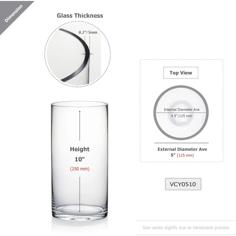 مزهرية أسطوانية WGV، قطر 5، ارتفاع 10، حاوية زراعة زهور زجاجية شفافة، حامل شموع عائم لحفلات الزفاف