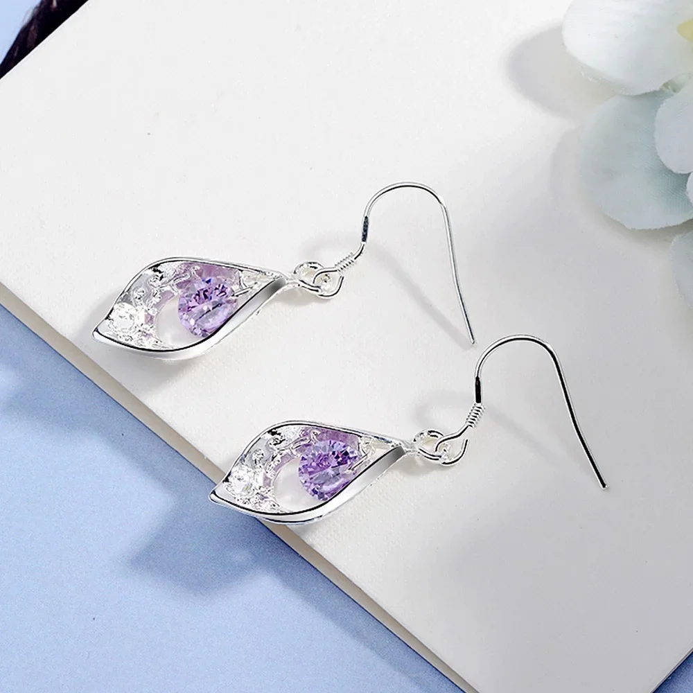 

Hot Classic 925 Sterling Silver Amethyst Shell Earrings for Woman Fashion Party Wedding Noble Crystal Jewelry Christmas Gifts