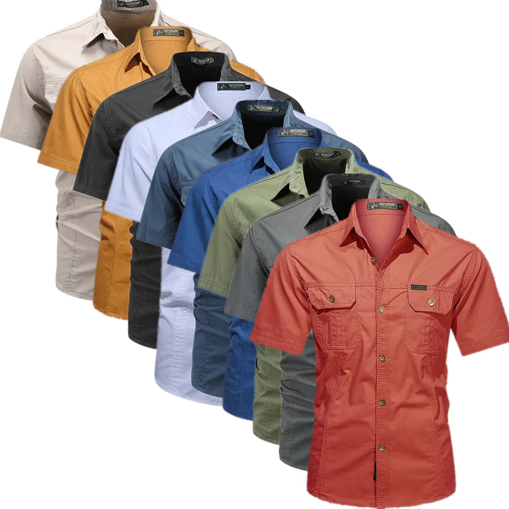Lightweight Men's Short-sleeve Cotton Shirts for Summer; Stylish Outdoor Workwear Shirt, Black, Blue, Gray, Green, Yellow, Red.