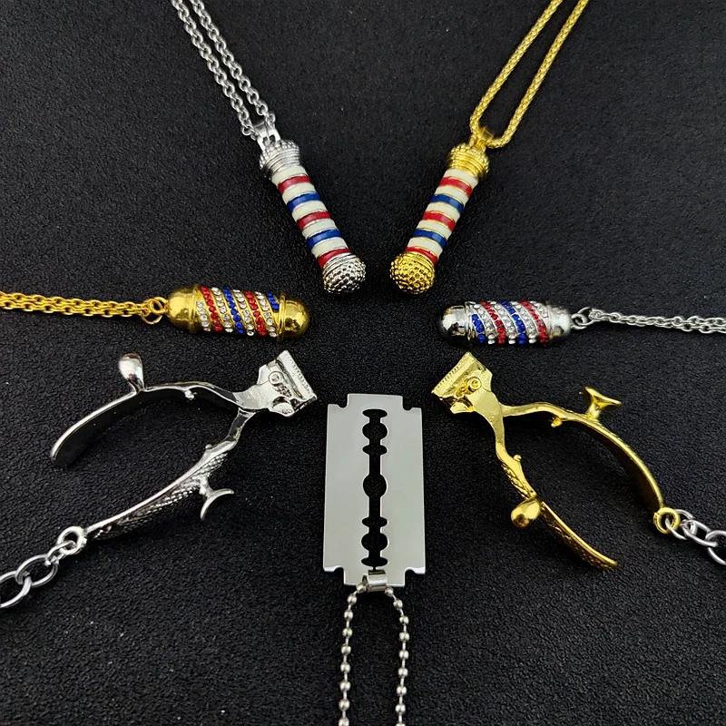 Collar con Colgante de Poste de Barbería 3D, Herramientas de Peluquería, Navaja, Secador, Tijeras, Peine, Regalos para Peluqueros