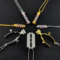 Barber Shop Pole Necklace Hair Dresser Tools 3D Barber Pole Razor Dryer Scissors Comb Hairdresser Pendants Necklaces Gifts
