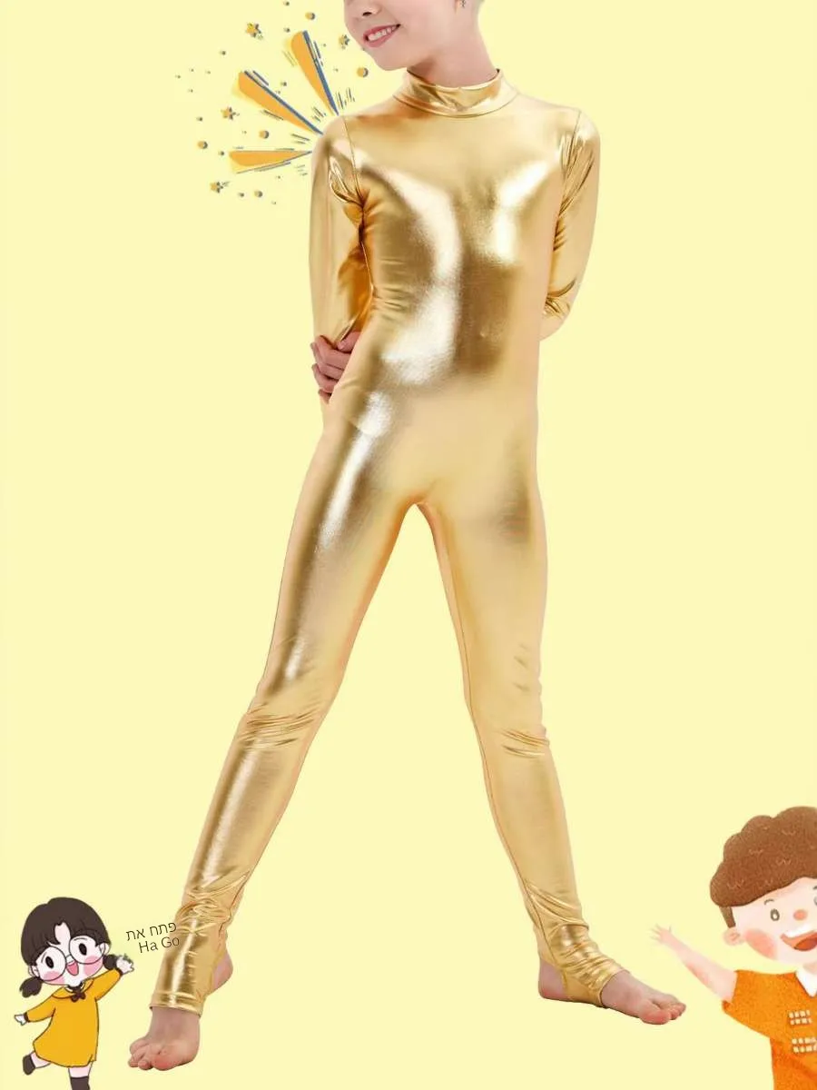 New Halloween Gold Stamping Glue Suit Full Body Stage Performance Onesie Children's Tight-Fitting Costume Polyester Material