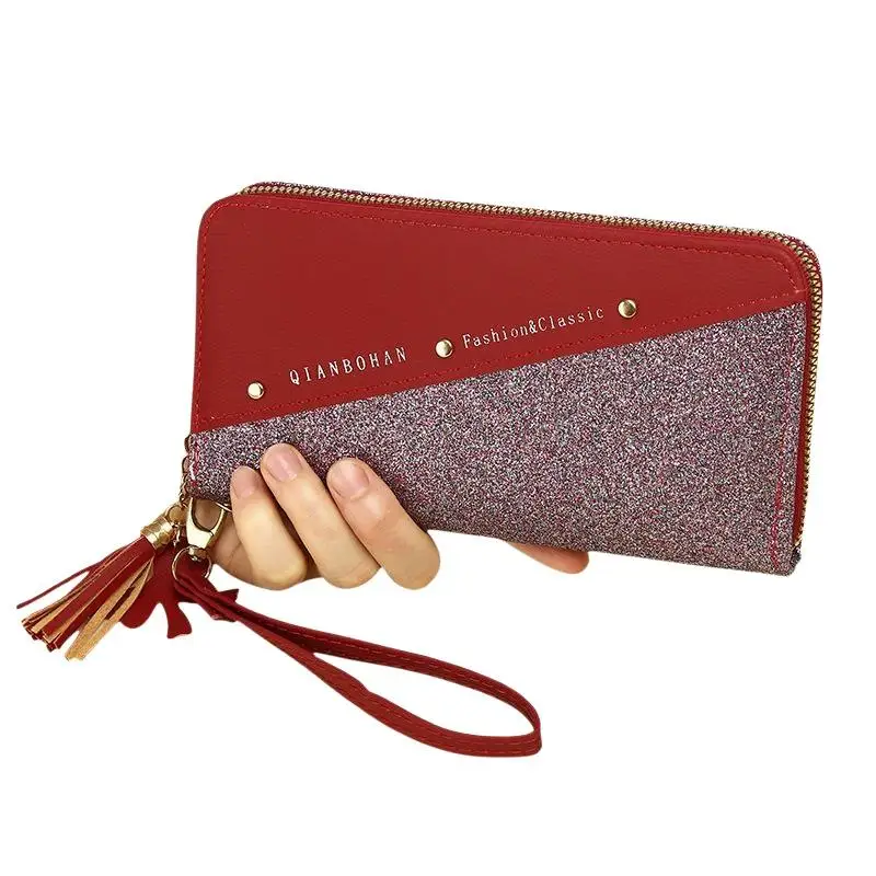 Modische Damen-Portemonnaies aus Kunstleder, lange Ausführung, mit Pailletten, Patchwork-Design und Glitzer, Münzgeldbörse, Damen-Geldbörsen, Geschenkidee für Mädchen. – Detail 6