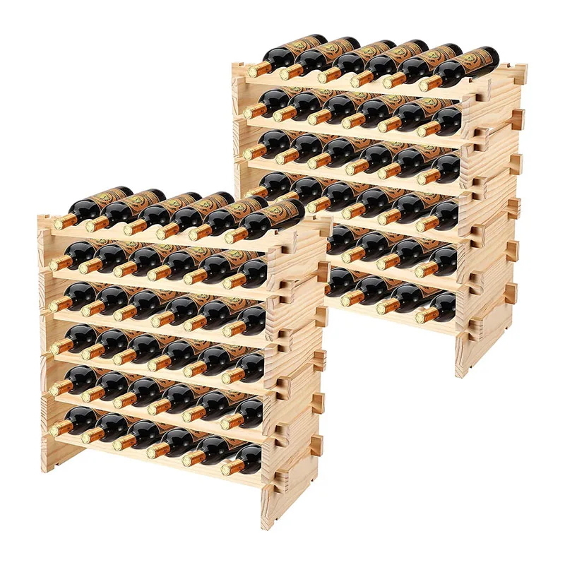 2 Pieces 6 Layers 36 Bottles Wooden Stackable Wine Racks Stackable Modular Wine Racks