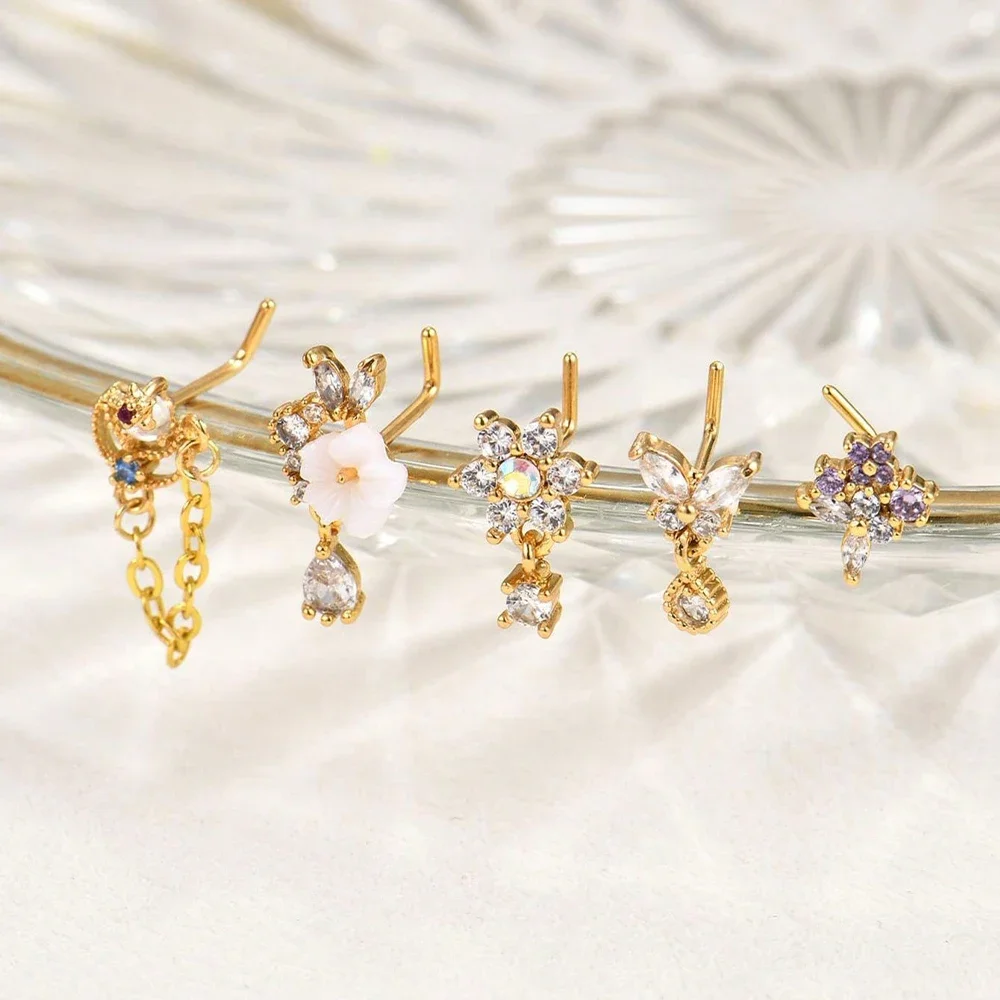 20G حلقات الأنف المتدلية، الفولاذ المقاوم للصدأ على شكل حرف L مجوهرات ثقب الأنف المتدلية، حلقات الأنف للنساء والرجال