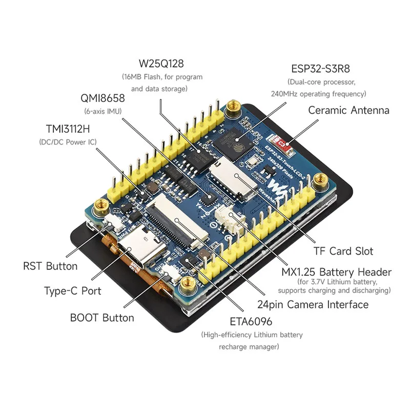 

ESP32-S3 2inch IPS Touch LCD Dev Board 240x320 WiFi Bluetooth 32-bit LX7 Dual Core Camera Interface Microcontroller