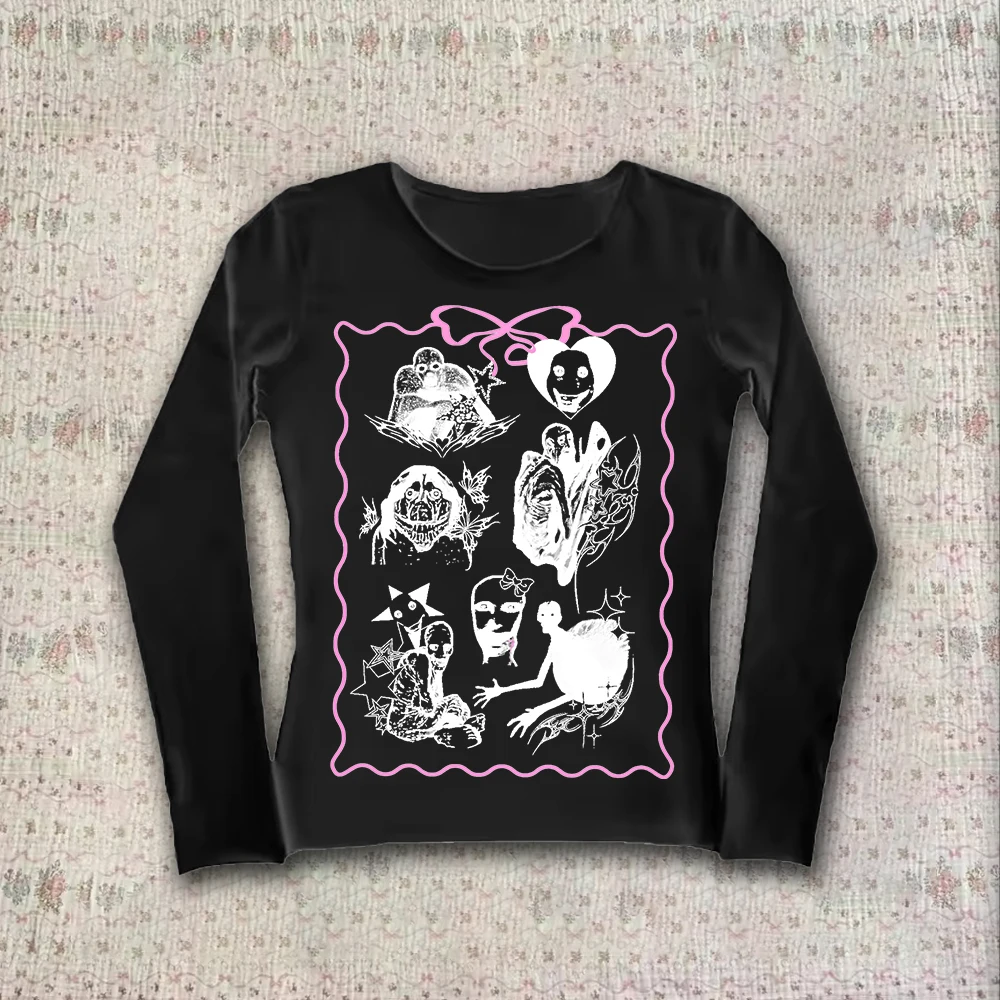 Y2k topo para mulher 2000s camisetas gráficas harajuku goth anime menina y2k kitty grunge roupas femininas emo gráfico camiseta