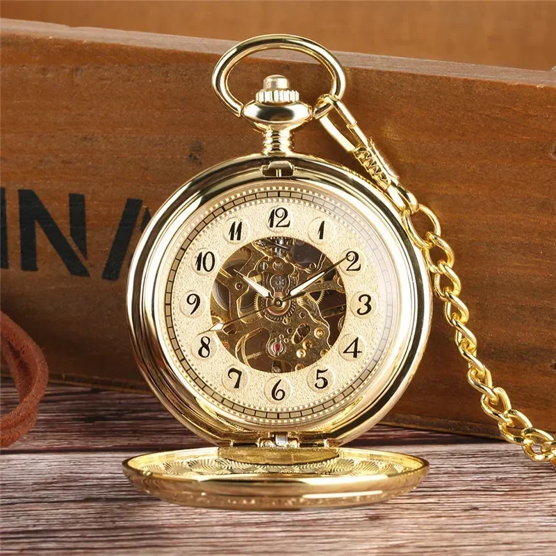Luxury Transparent Hunter Hand-Wind Mechanical Pocket Watch for Men Women Fob Pendant Clock with Chain Wedding Gift Bridegroom