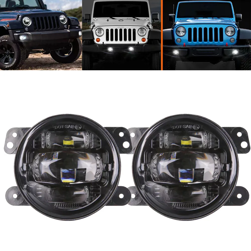 

4 Inch LED Passing Fog Lights for Jeep Wrangler JK Unlimited JK 07-18 Front Bumper Replacements White Led Chip Offroad Foglight