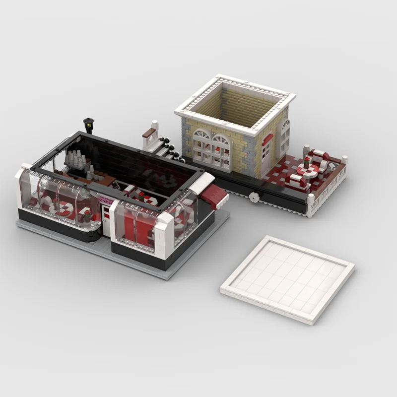 2010 Buah Blok Bangunan Model DIY MOC Toko Kopi dan Kue Franch - Toko Roti Canggih dengan Desain Interior yang Dapat Disesuaikan