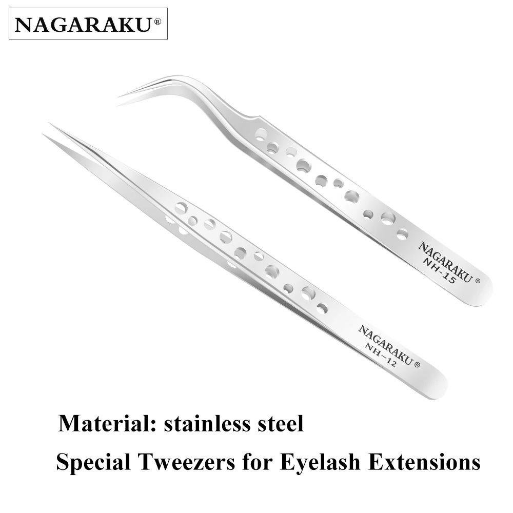 NAGARAKU Tweezers NH-15&NH-12 Stainless Steel Tweezers Professional Makeup Tools Especially for Mink Eyelash Extension Lashes