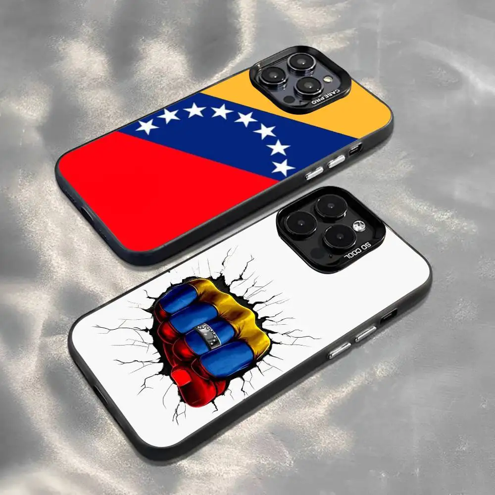 V-Venezuela F-Flag Phone Case For iPhone 17,16,15,14,13,12,11 Plus,Pro Max,XS,Colored Silver Plated Inside Cover