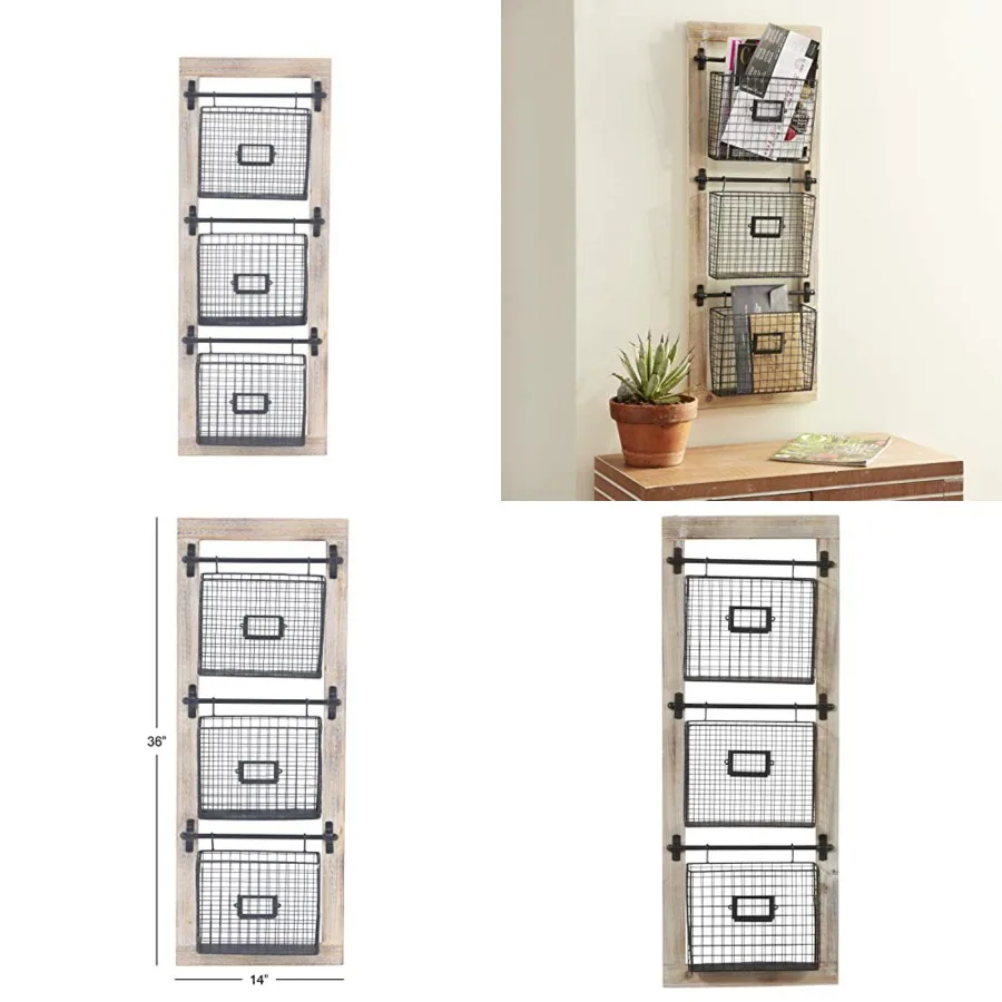 

Farmhouse Metal Wall Mounted Rack for Magazines, Books, Newspapers, Bathroom/Offie/Living Rom Storage, 14" x 4" x 36", Black