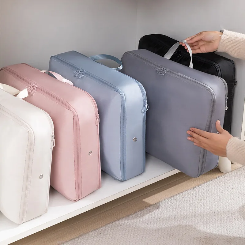 Down Jacket Storage Bag with Zipper Closure Top Handle-Compressible & Portable Polyester Multi-Purpose Storage for Clothes Quilt